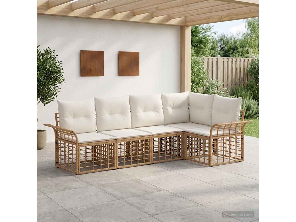 Vidaxl Conjunto De Sofás Para Exterior 5 Unid. Natural E Branco Creme