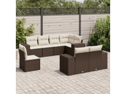 Vidaxl 8 Pcs Conjunto Sofás De Jardim C/ Almofadões Vime Pe Castanho