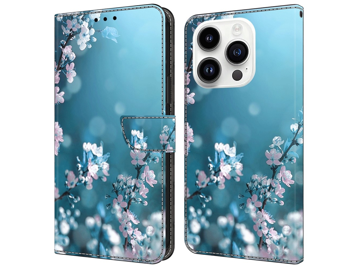 Capa Em Couro Pu Com Suporte Para Apple Iphone 16 Pro Max - Flores De Ameixa