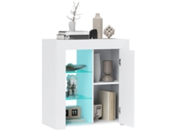 Contentor Móvel Led Com 3 Prateleiras Abertas E Armário De 2 Níveis, Em Madeira E Vidro, 75x40.1x83 Cm, Branco