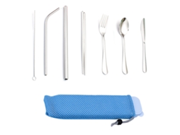 Mali conjunto de Talheres Portátil 7 Peças Inox 304 Reutilizável para Viagem com Estojo e Escova de Limpeza