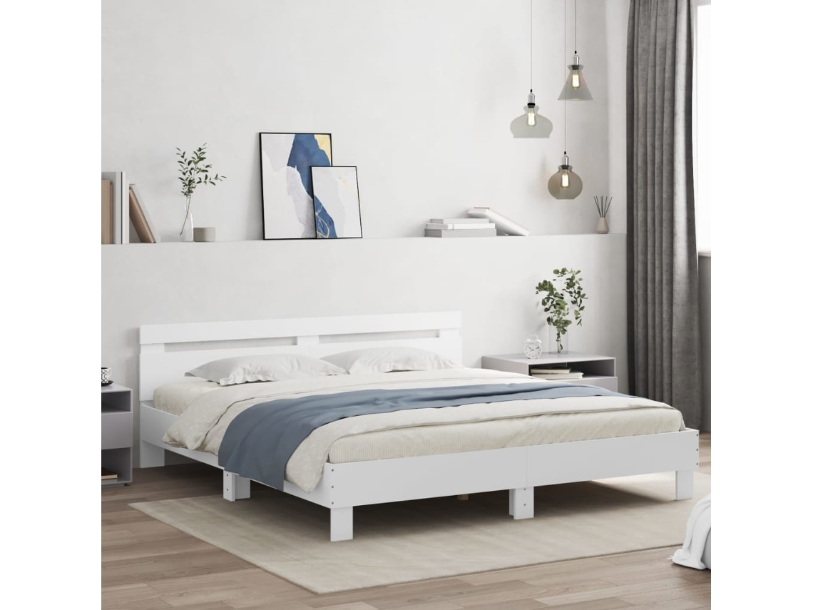 Vidaxl Estrutura De Cama Com Cabeceira E Luzes Led 200x200 Cm Branco