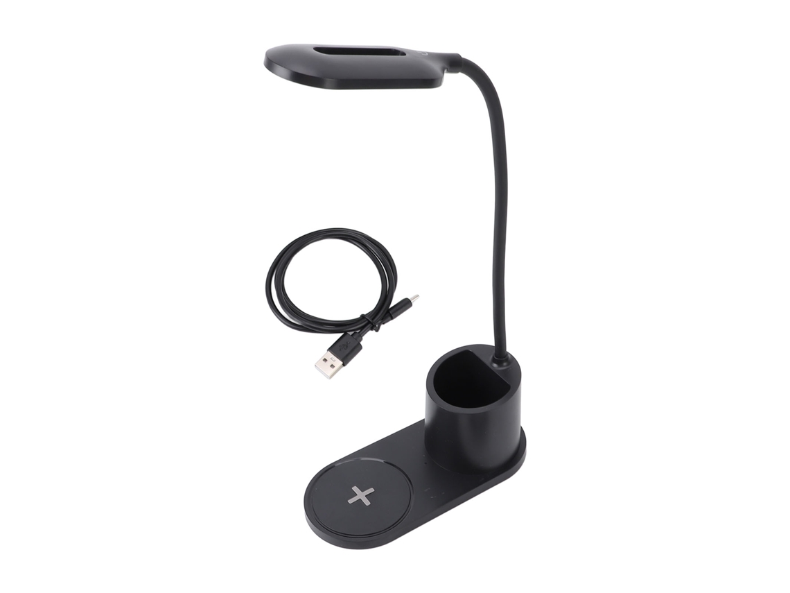 Lâmpada De Mesa Led Com Carregamento Sem Fio E Suporte Para Canetas Preta