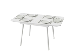 Mesa De Jardim Retangular 4 A 6 Pessoas. Tampa Em Wpc E Estrutura Metálica. Pés Ajustáveis. 140x80x75cm. Branco
