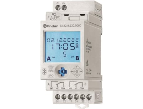 Interruptor de tempo para trilho DIN 12.b2.8.230.0000 2 contatos de comutação 30 A 400 V/ac Astronômico, comutação aleatória, anual pro Finder