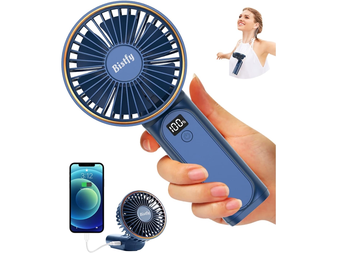 Ventilador De Mão Portátil, Ventilador De Mesa Dobrável Recarregável Usb 5200mah, Ultra Silencioso, Com 6 Velocidades E Led