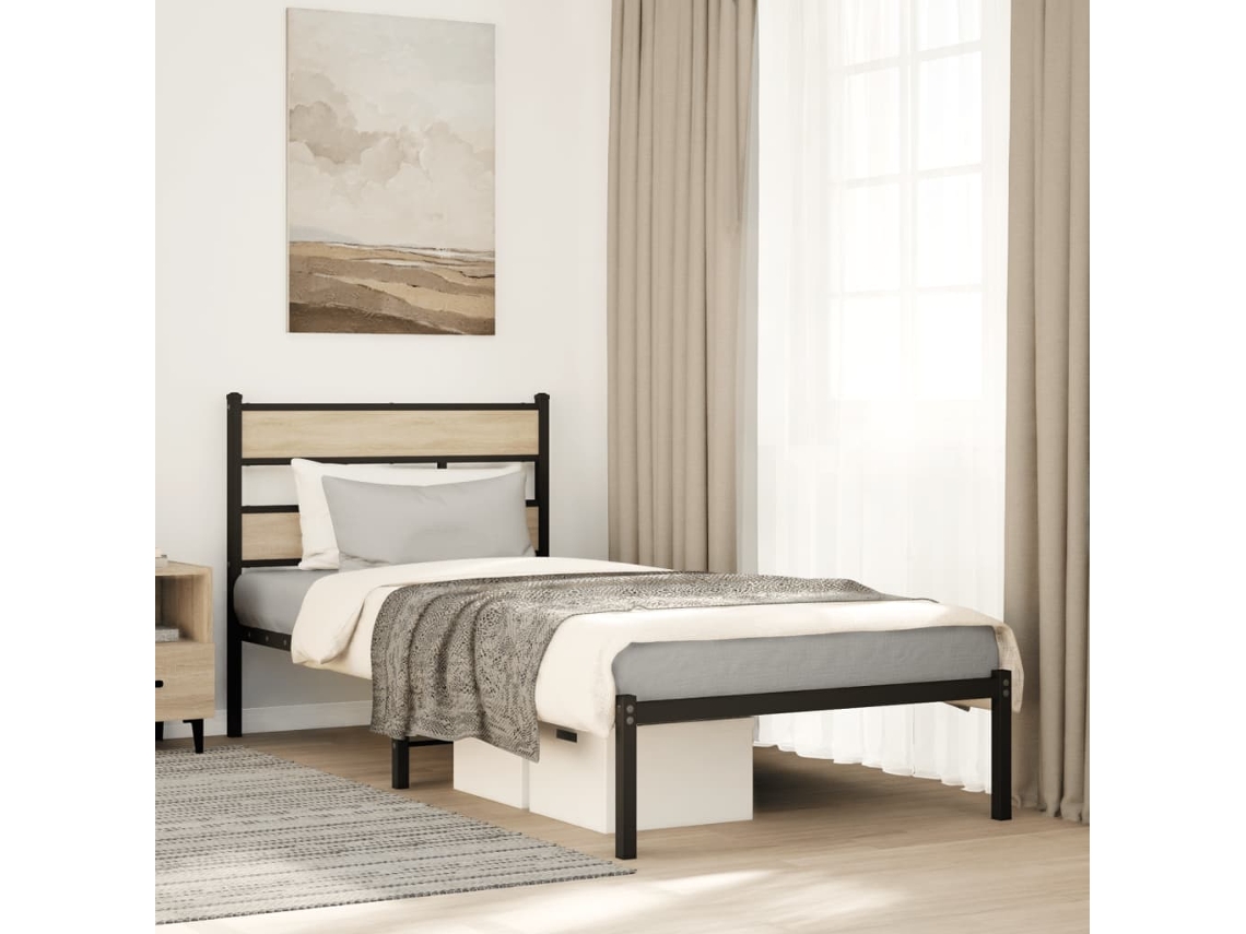 Vidaxl Estrutura De Cama Sem Colchão 75x190 Cm Metal Carvalho Sonoma