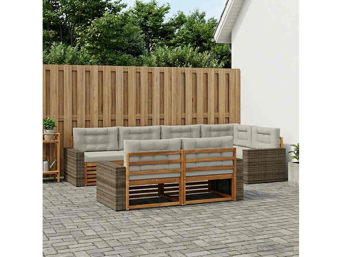 Vidaxl Conjunto De Sofás Para Exterior 7 Pcs Natural E Cinzento-claro