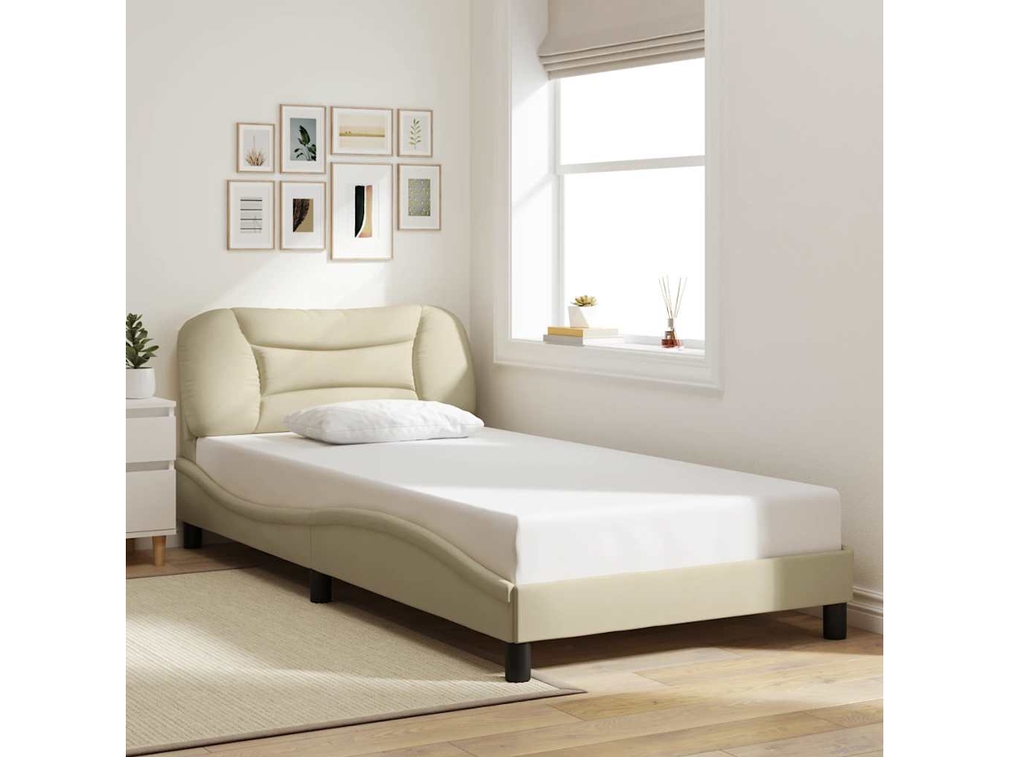Vidaxl Estrutura De Cama Sem Colchão Hvar 100x200 Cm Tecido Cor Creme