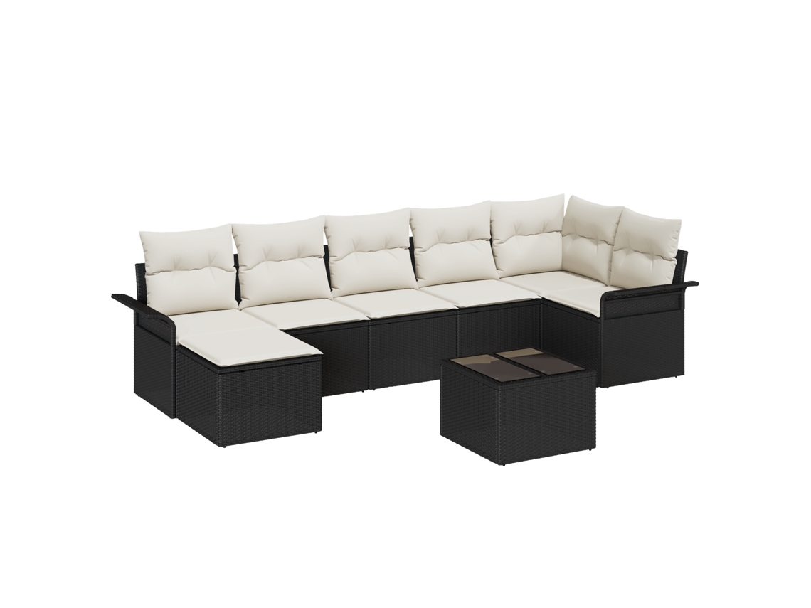 Conjunto 8 Conjunto De Sofá De Jardim Vidaxl Preto Vime Pe (297 X 132.5 X 85 Cm)