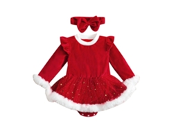 Roupas de Natal Bebê Raposa Prateada Veludo Macacão de Manga Comprida 70Cm