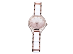 Relógio Feminino de Quartzo Elegante Pulseira de Aço Inoxidável com Strass Brilhante