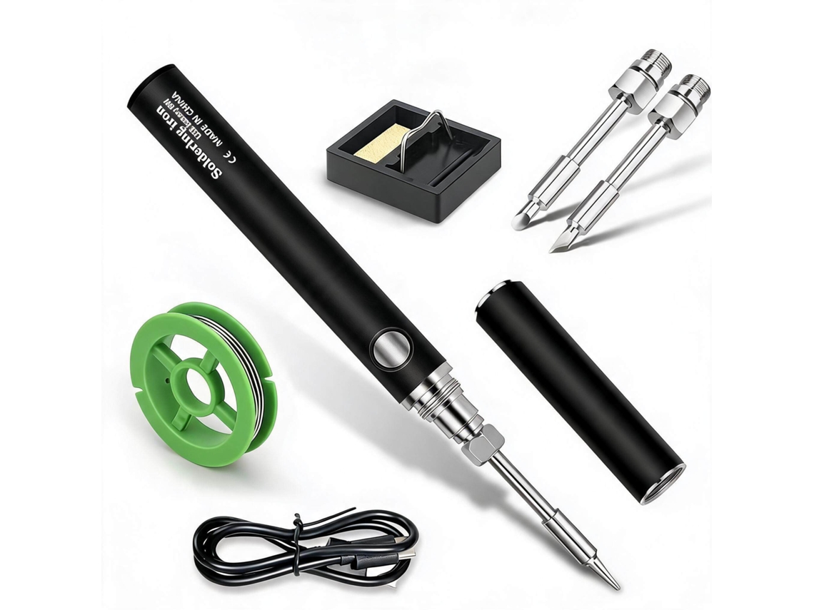 Ferro De Soldar Portátil Usb Temperatura Ajustável De 330°c A 450°c, 3 Pontas De Solda Digitallab preto