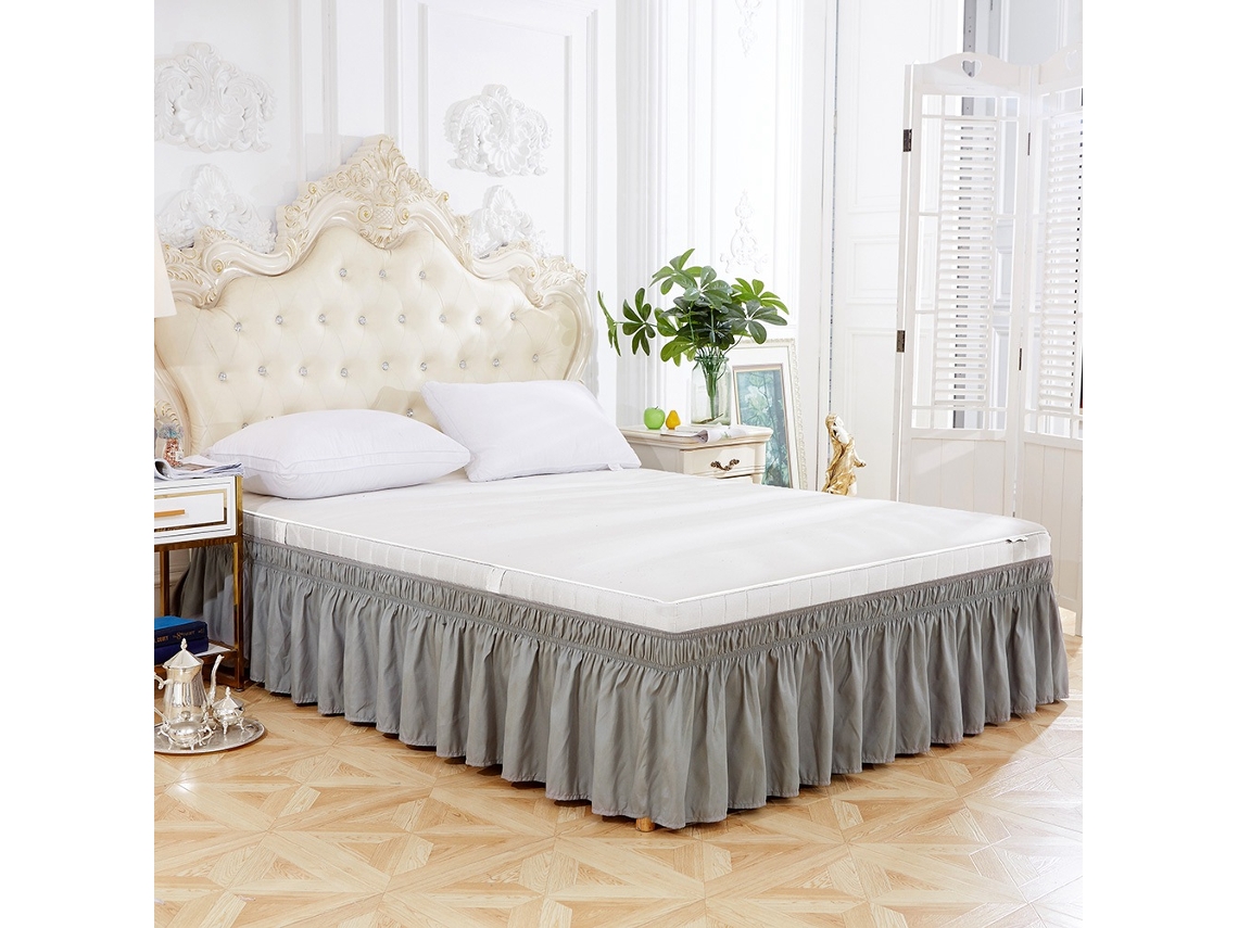 Saia De Cama (estilo Enrolado Elástico Reunido, Microfibra) Cinza Eoocoo