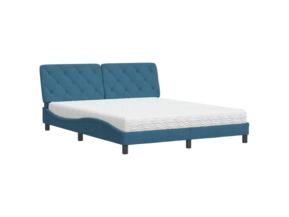 Bed, Beds Vidaxl Azul Veludo (160 X 200 Cm)