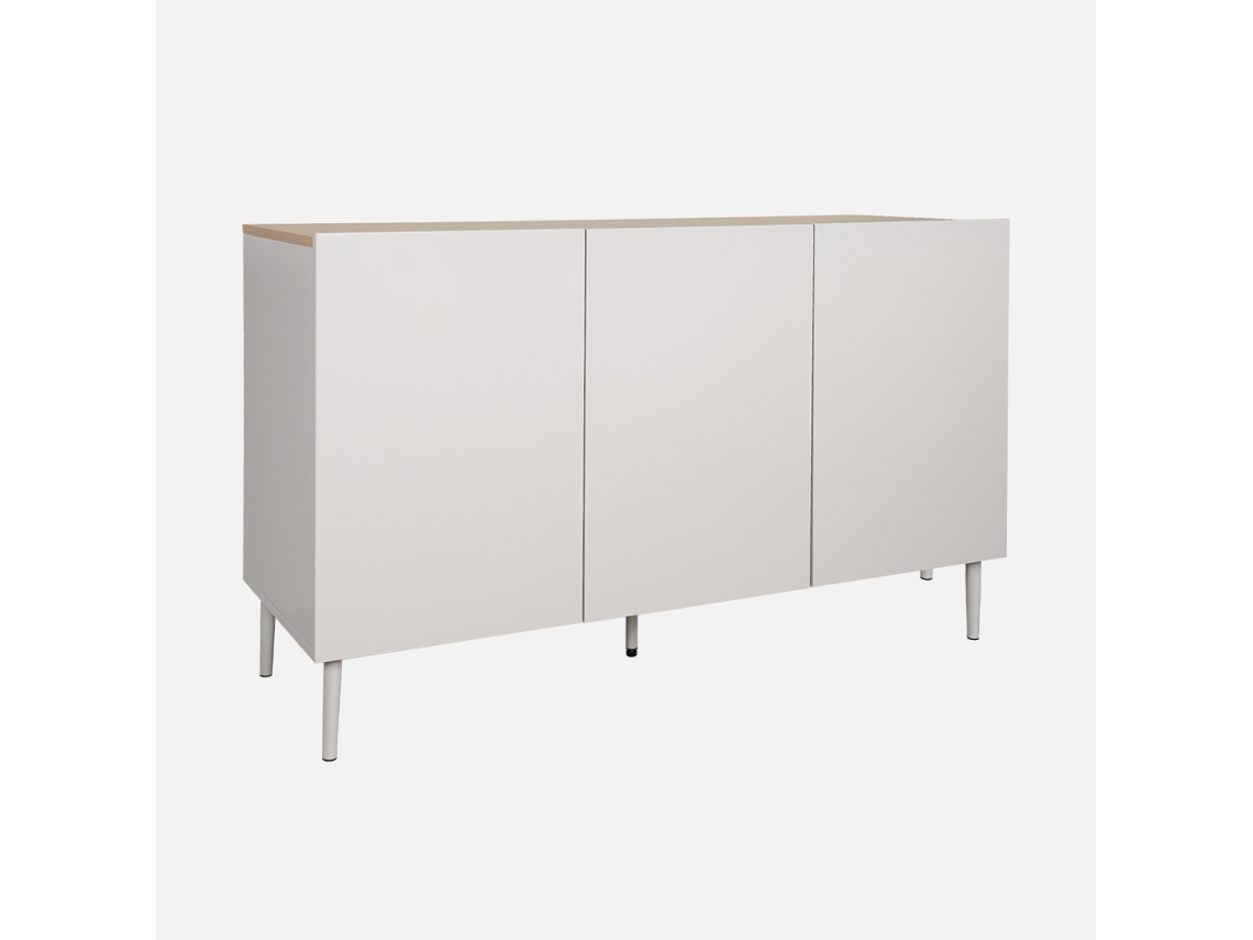 Aparador De Metal E Decoração De Madeira 3 Portas, 120cm, Bege