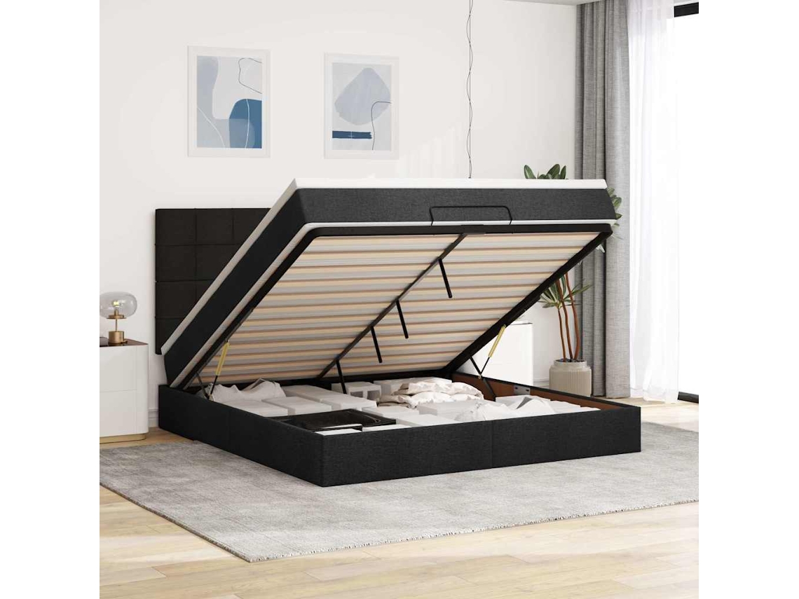 Vidaxl Estrutura De Cama Otomana Com Colchão 160x200 Cm Tecido Preto