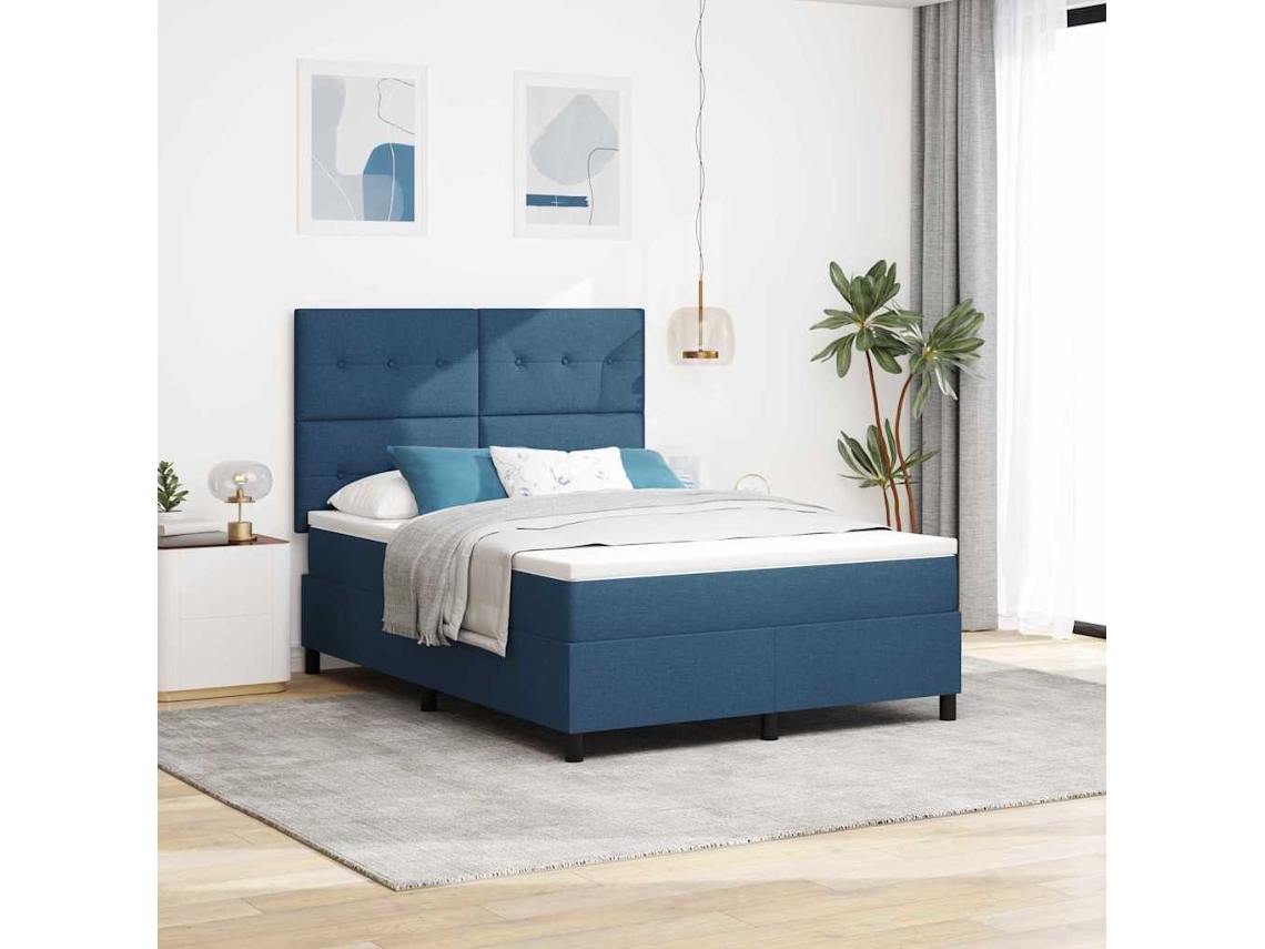 Vidaxl Cama Box Com Cabeceira Azul 140 X 190 Cm Tecido
