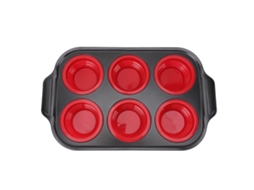 Bandeja de Silicone S/MARCA, para Cupcakes, com Pressão, 6 Formas, Recolhível
