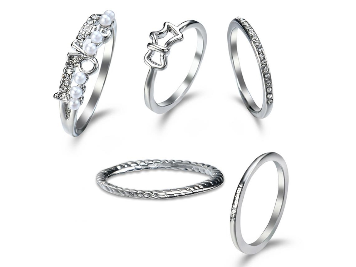 Anéis De Mulher Estilo Simples Com Pérola Falsa E Zircônia