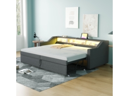 Sofá cama Extensível 90/180x200 Cm, Led, Usb, Base Ripada, Tecido Cinza Escuro VSOGA