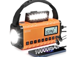 Rádio de Emergência com Células Solares, Am/fm Portátil com Manivela e Bateria de 10000mah, Alarme Sos, Lanterna, Laranja AQUAFORGE