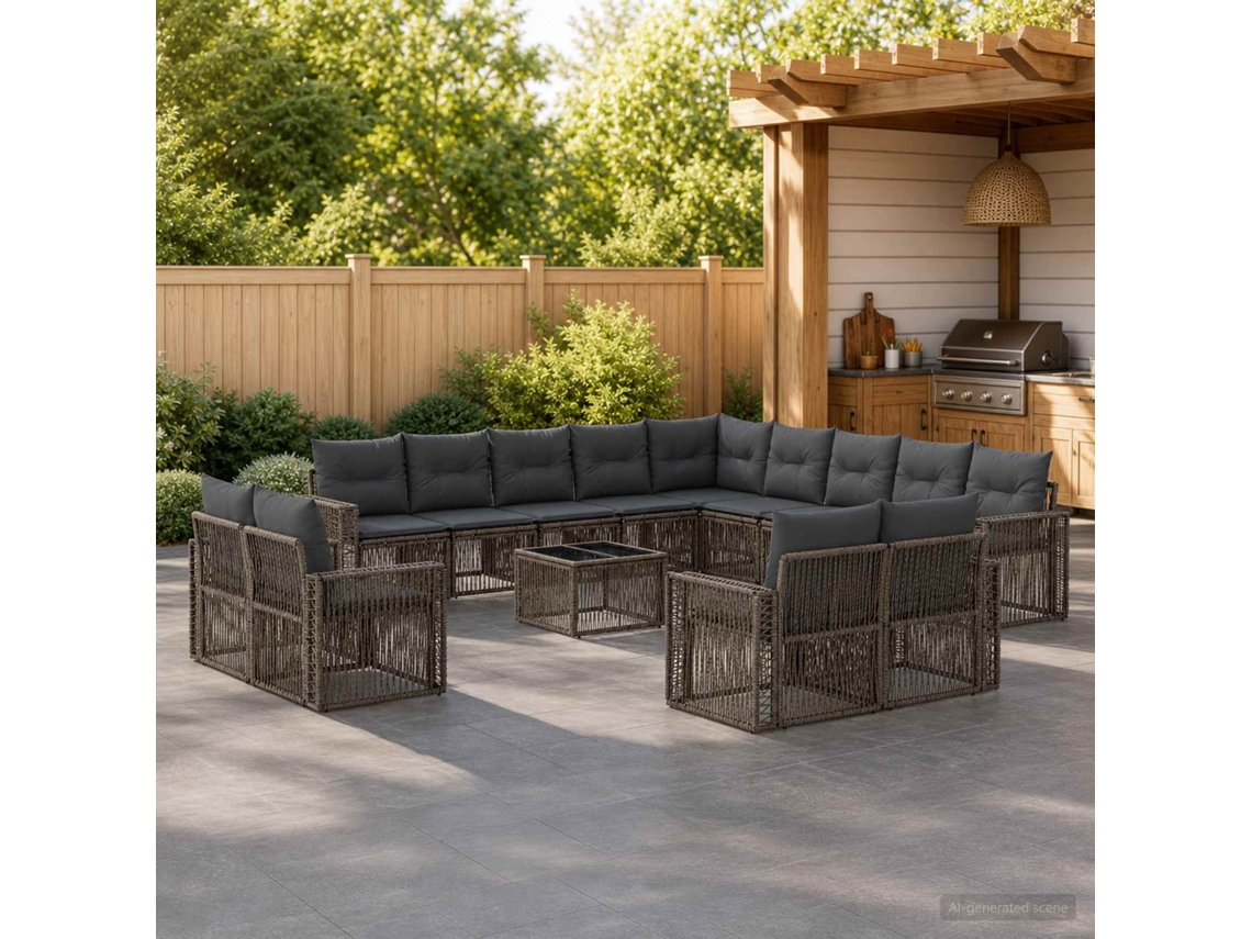 Vidaxl Conjunto De Sofá De Jardim 14 Unid. Cinza E Cinza Escuro