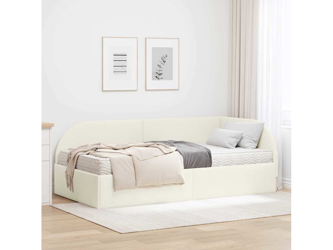 Vidaxl Estrutura De Cama De Canto Com Colchão 2 Unid. Creme Veludo