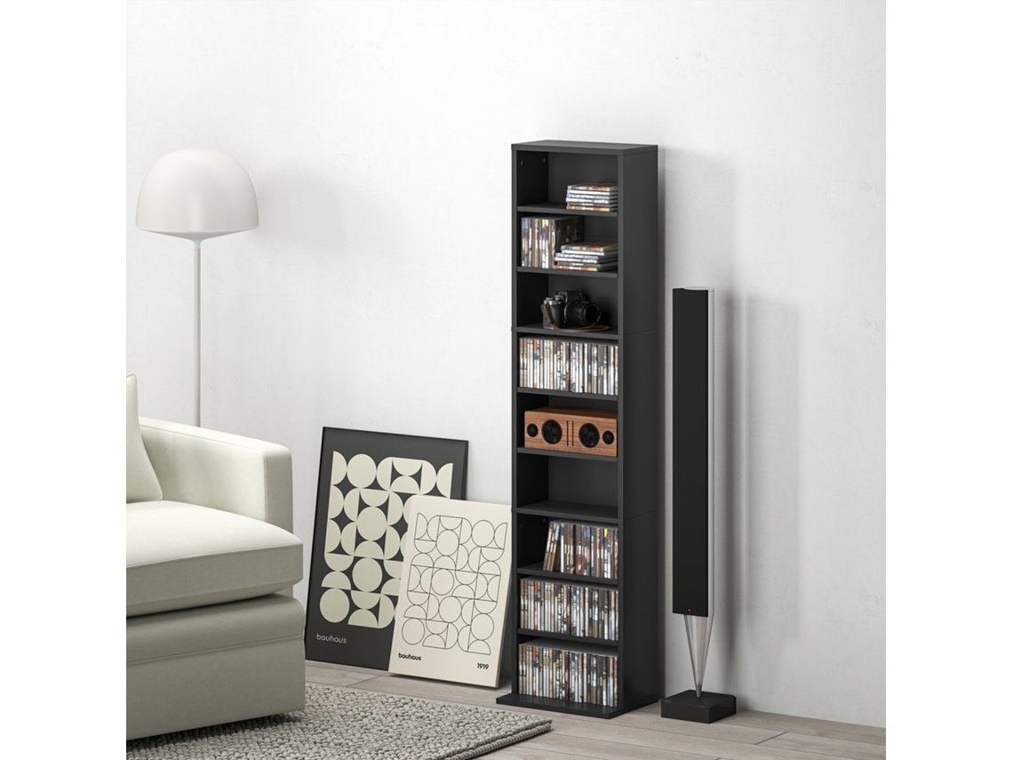 Scaffale Porta Cd Con 6 Ripiani Regolabili, Capacità Di 260 Cd/120 Dvd, 33x24x140 Cm, Nero