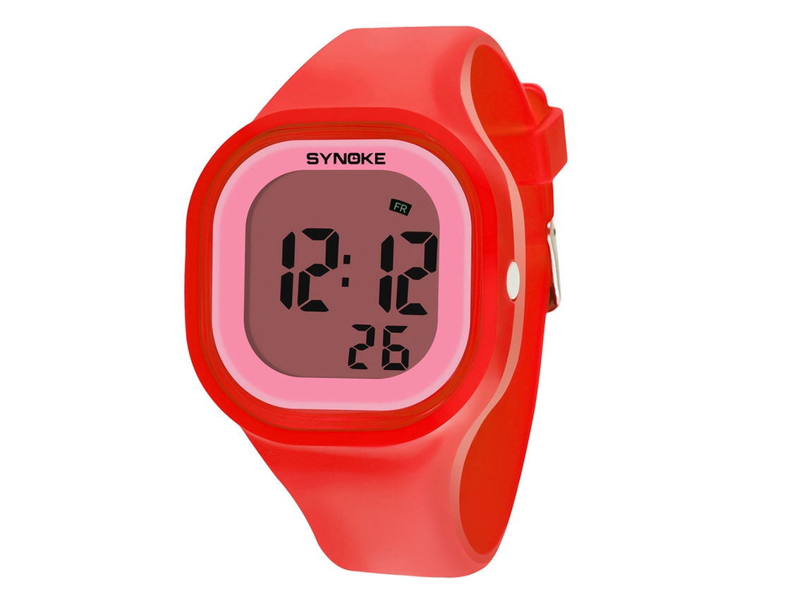 (vermelho) Relógio Digital Feminino, Material De Silicone À Prova D'água, Multifuncional Com Despertador.