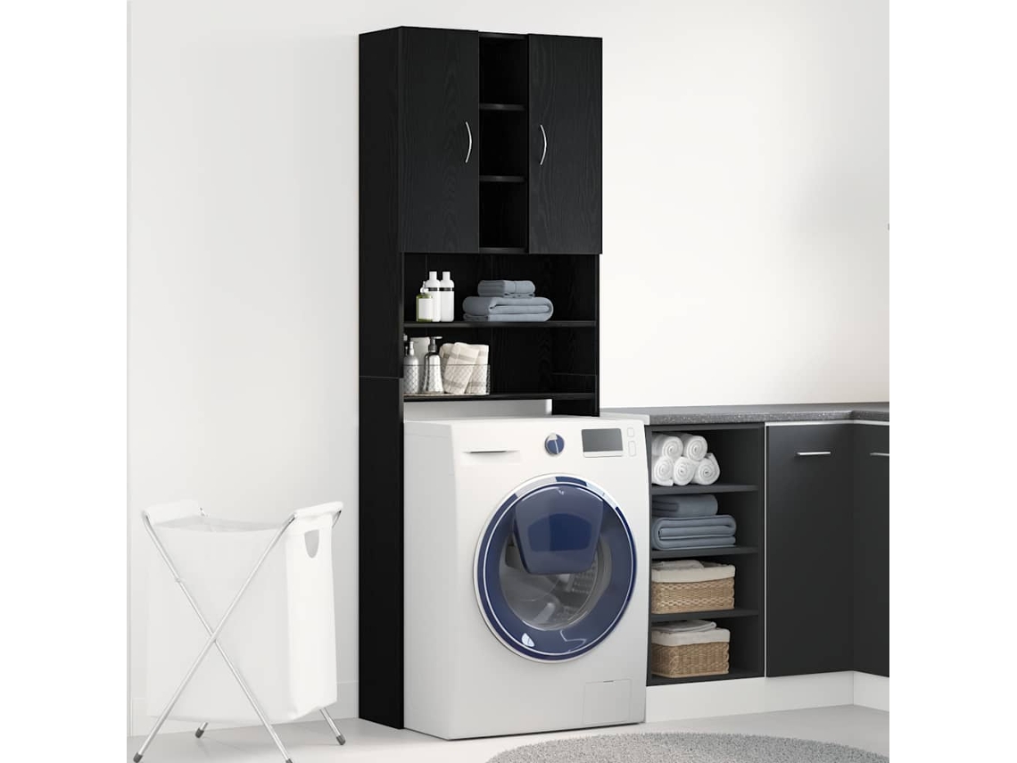 Vidaxl Armário Para Máquina De Lavar Roupa Em Carvalho Preto, 64x25,5x190 Cm