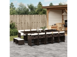 Vidaxl 15 Pcs Conjunto Jantar P/ Jardim C/ Almofadões Vime Pe Castanho