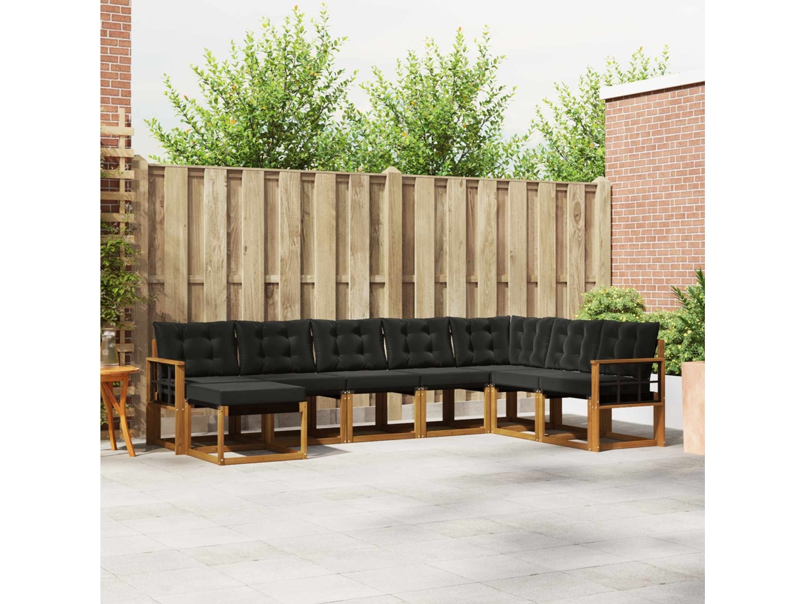 Vidaxl Conjunto De Sofás Para Exterior 8 Unid. Natural E Preto