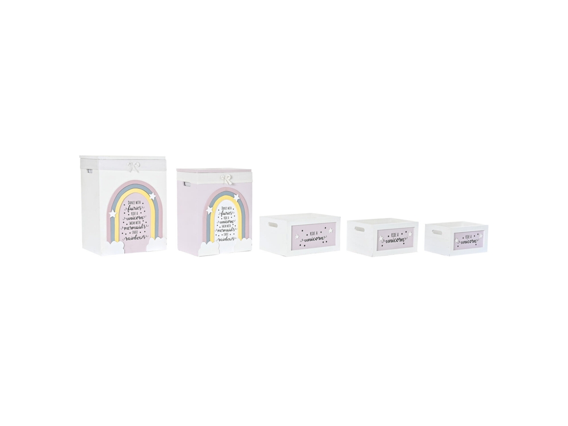 Conjunto de 5 Cestos de Roupa Suja em Paulownia Branca, 40x30x55cm ALEXANDRA HOUSE LIVING