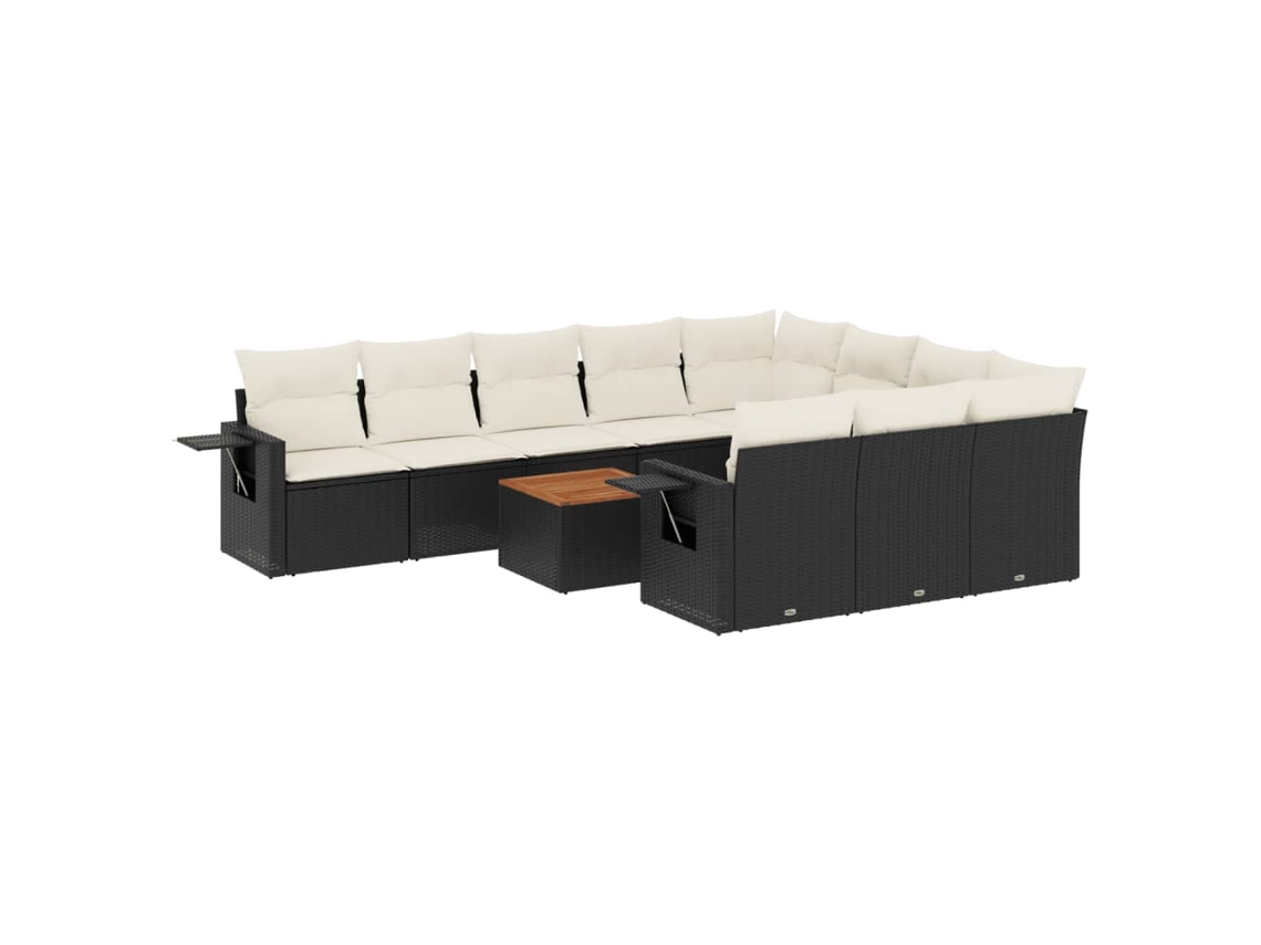 Conjunto de 11 Sofás de Jardim com Almofadões Vime Pe Preto MAISON EXCLUSIVE