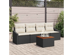 Vidaxl Conjunto De Sofá De Jardim 5 Pcs Preto E Creme Vime Pe