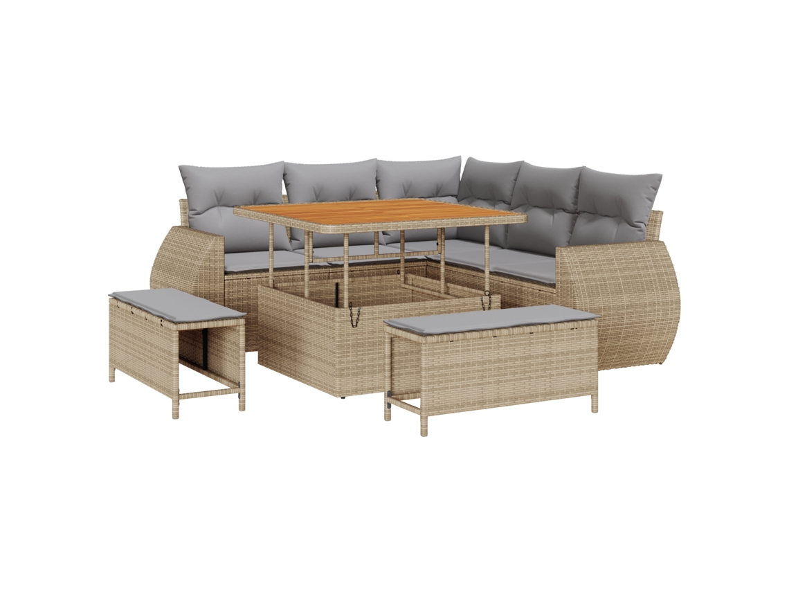 Conjunto 8 Móveis Para Exterior Vidaxl Bege Vime Pe (100 X 100 X 71 Cm)