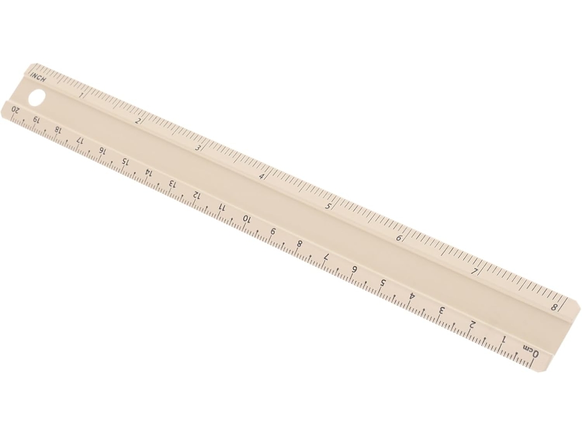 Régua de alumínio Bege de 20 cm com escala nítida, fácil de transportar, ideal para medições precisas e desenhos.