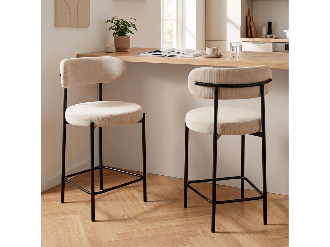 Conjunto de 2 Banquetas de Bar 65 Cm Veludo Bege Componentes Metálicos SICAAN