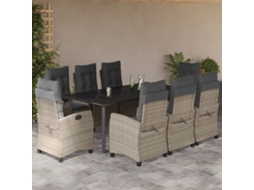 9 Pcs Conjunto De Jantar P/ Jardim C/ Almofadões Cinzento Claro Dkd Home Decor