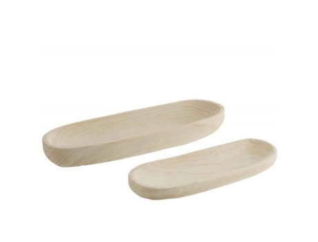 Tigelas Decorativas - J-LINE - Jenny - Conjunto de 2 - 61 cm - Madeira Paulownia - Branco
