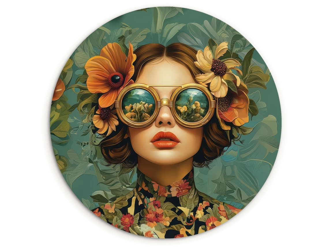 O Quadro Mulher - Flores - Borboletas - Natureza - Vintage 60x60 Cm