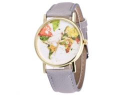 Relógio de Pulso Feminino Casual de Quartzo com Pulseira de Couro Pu Cinza Simples