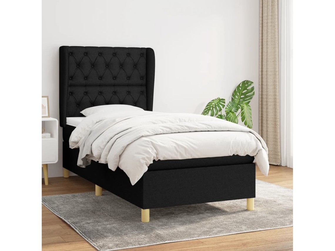 Cama Com Molas/colchão 80x200 Cm Tecido Preto