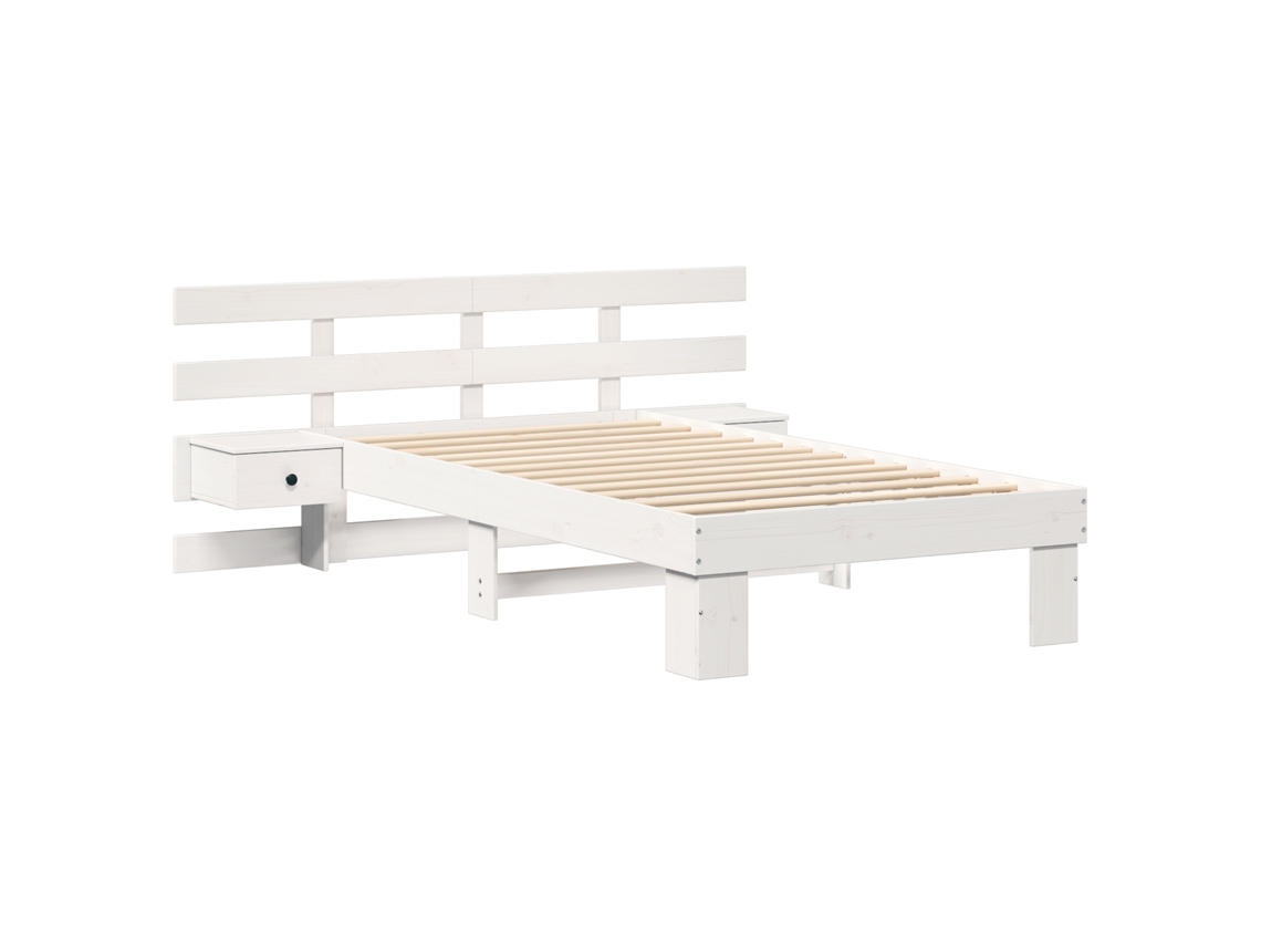 Conjunto 1 Cama De Plataforma Vidaxl Branco Madeira De Pinho Maciça (90 X 200 Cm)