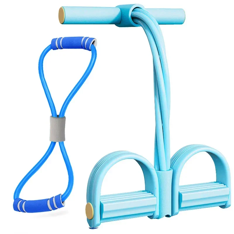 (conjunto Azul) Tensionador De Abdominal Com Faixa Elástica E Pedal De Quatro Polos