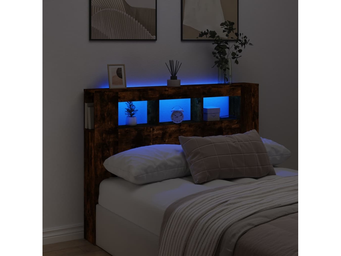 Vidaxl Cabeceira C/ Leds 140x18,5x103,5 Cm Carvalho Fumado