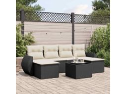 Vidaxl 7 Pcs Conjunto De Sofás P/ Jardim C/ Almofadões Vime Pe Preto