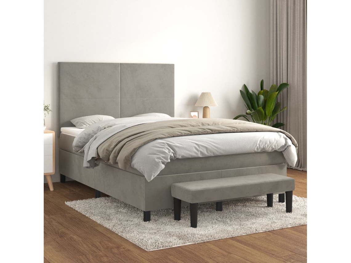 Vidaxl Cama Com Molas/colchão 140x200 Cm Veludo Cinzento-claro