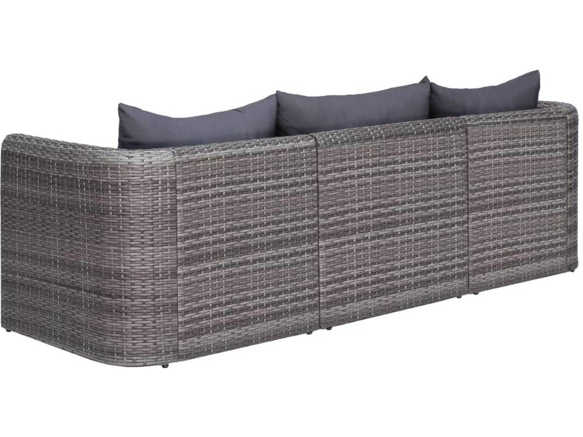 vidaXL 3 pcs conjunto sofás de jardim c/ almofadões vime PE cinzento